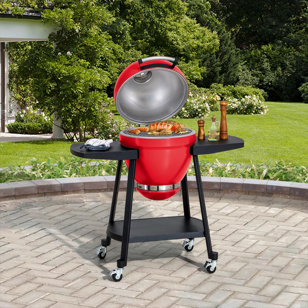 Sunjoy 20 in. Charcoal Grill, Egg-shaped Outdoor Grill with Pizza Stone, Ultimate BBQ Grill and Smoker with Wheels.
