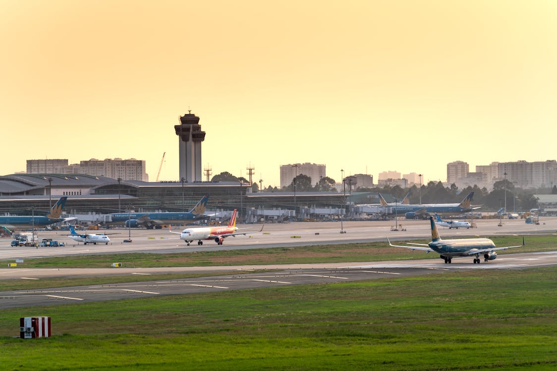 Free Air Planes In Airport Tarmac Stock Photo