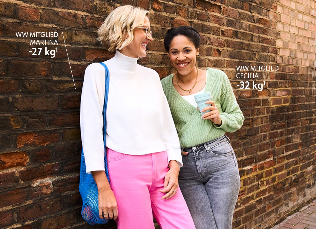 WW members Martina and Cecilia are standing in front of a brick wall