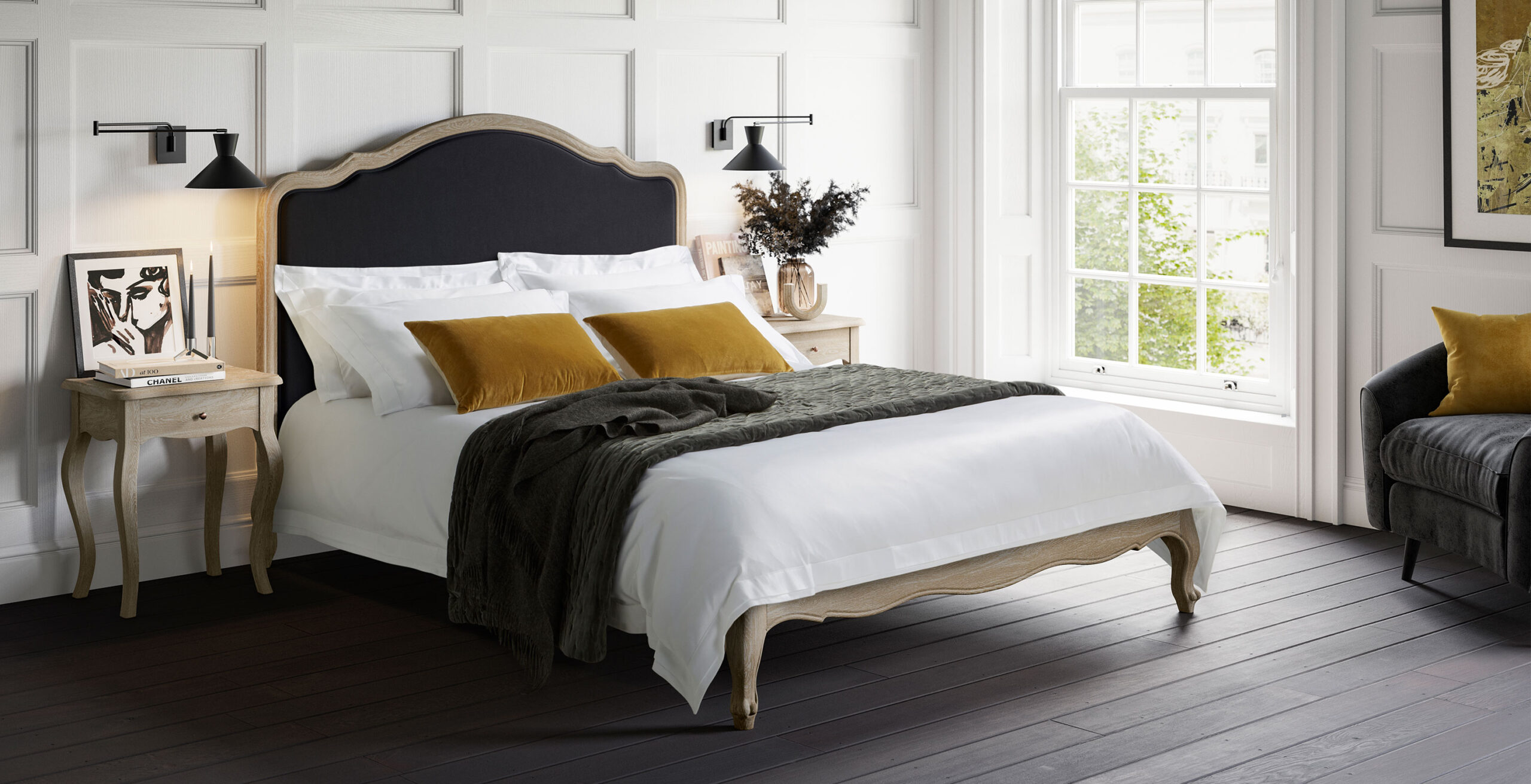 Sienna Black Linen Bed | Feather & Black