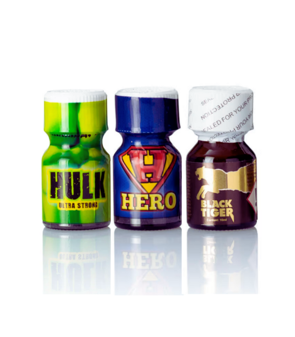 Super Hero Combo Hulk Ultra Strong Black Tiger Gold Poppers 3x 10ml