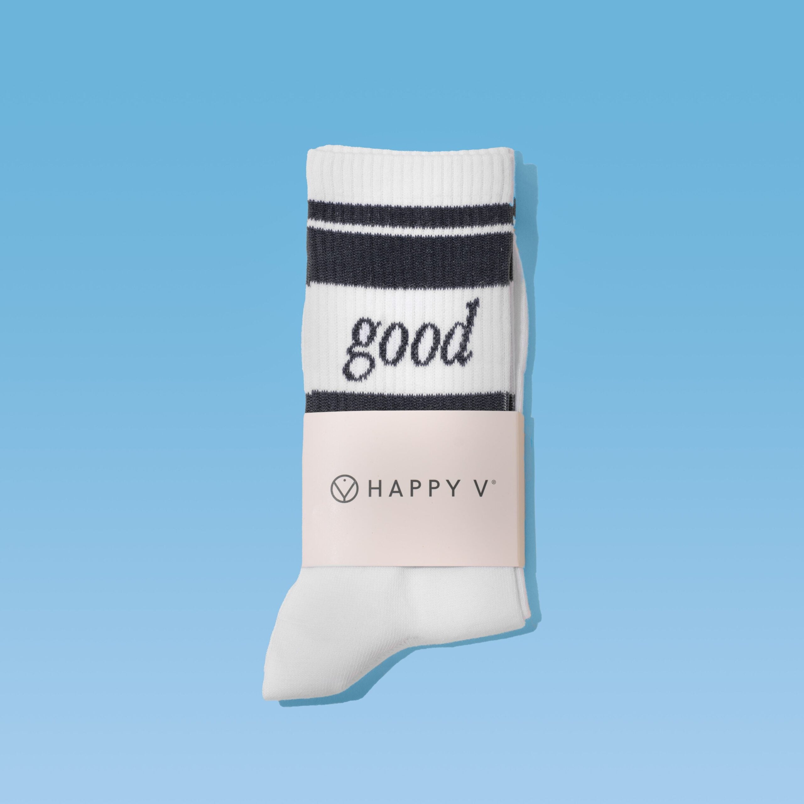 White Happy V Feel Good Socks