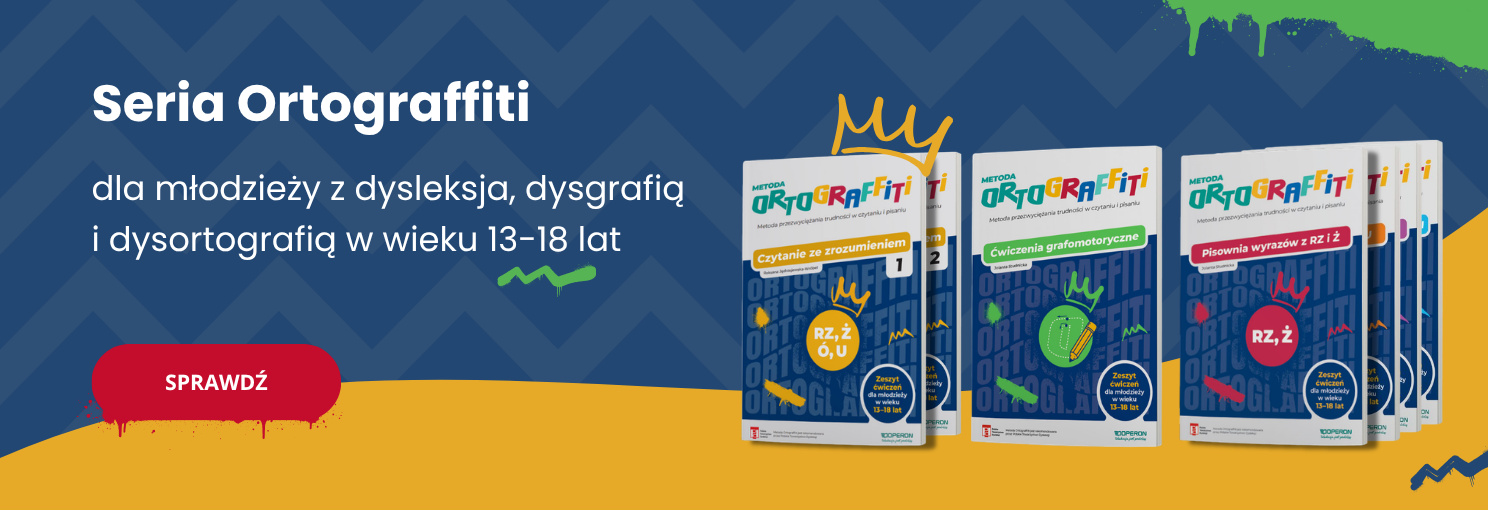 Kampania serii Ortograffiti z widocznymi zeszytami ćwiczeń