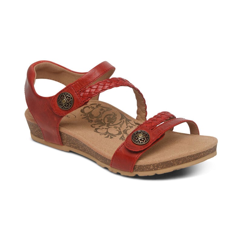 Aetrex Jillian braided quarter strap sandal in red
