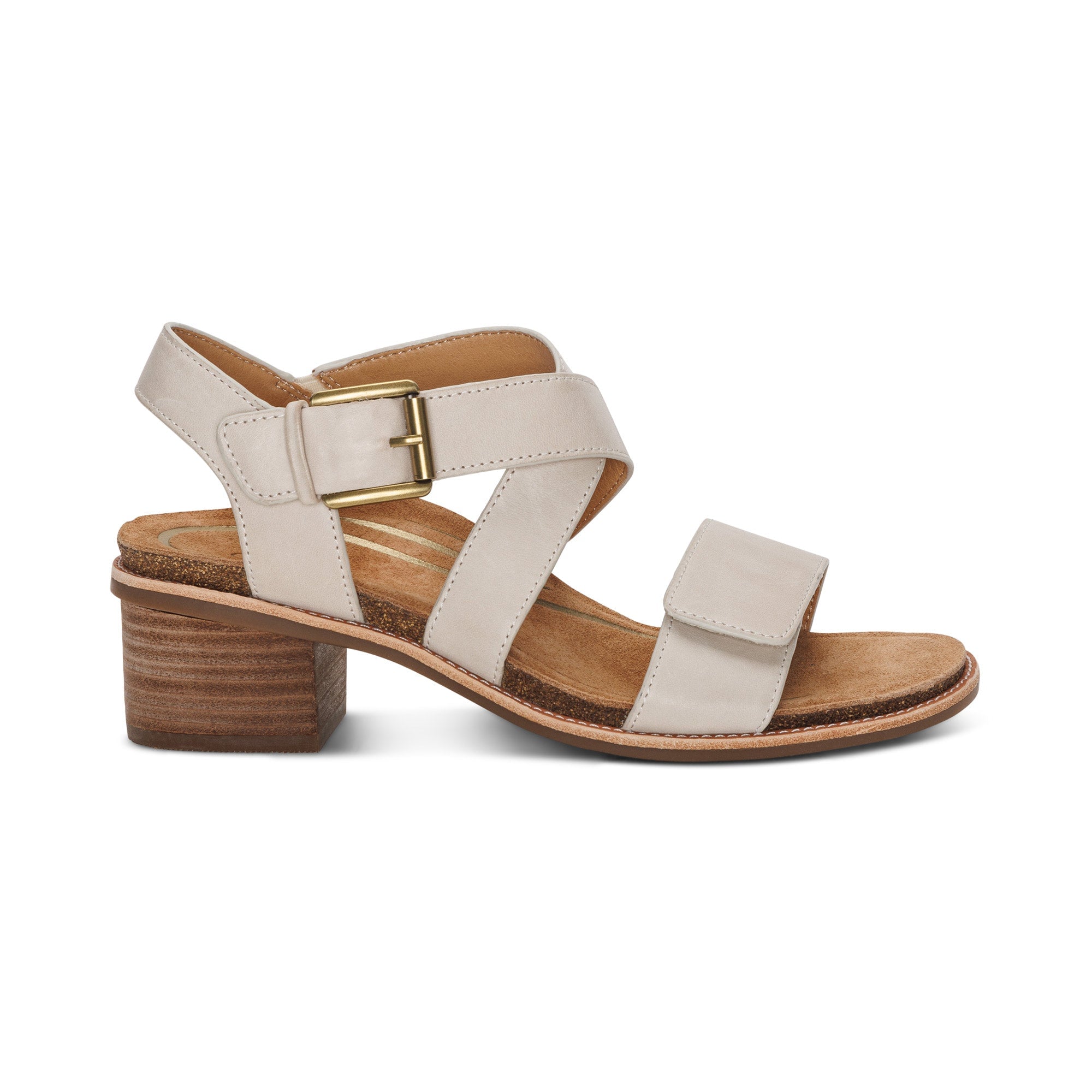 Aetrex Kristin ivory block heel in a side view