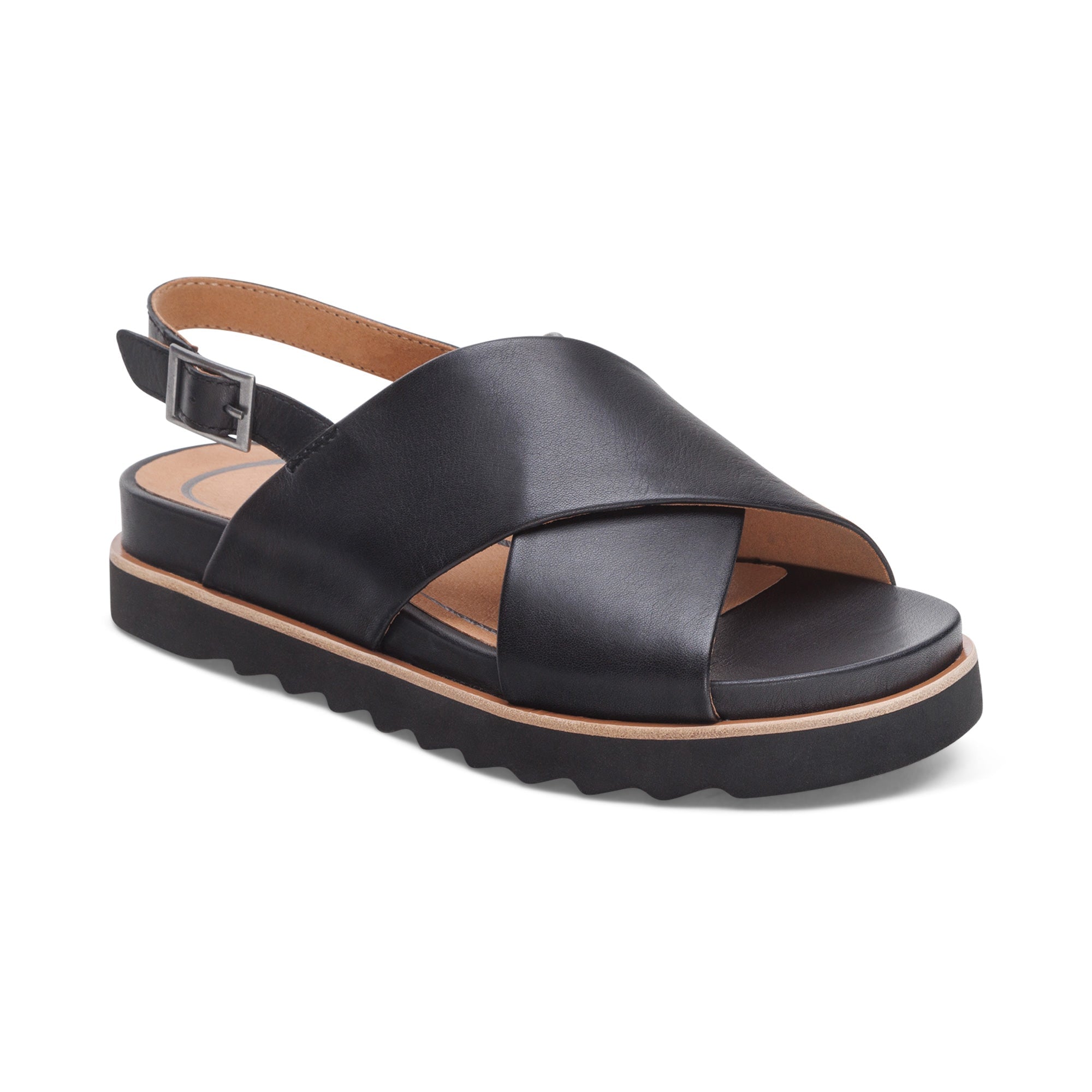Aetrex Thea black back strap cork sandal