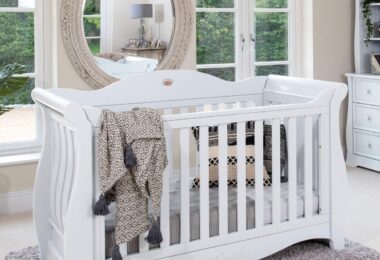 Sleigh Royale cot bed styled in a nursery room