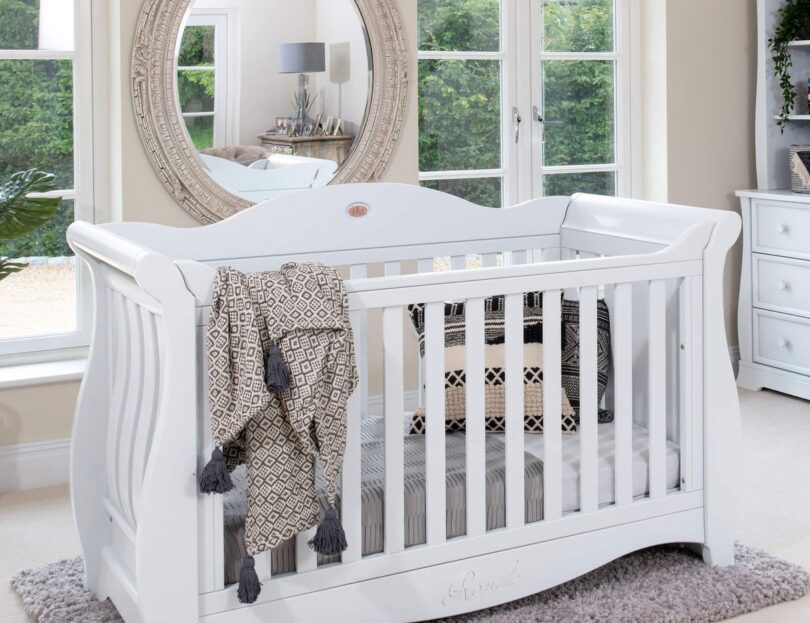 Sleigh Royale cot bed styled in a nursery room