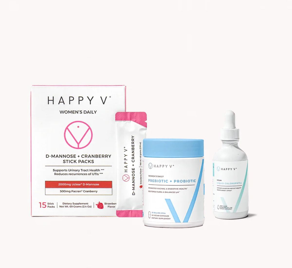 Happy V Essentials Kit products arranged together