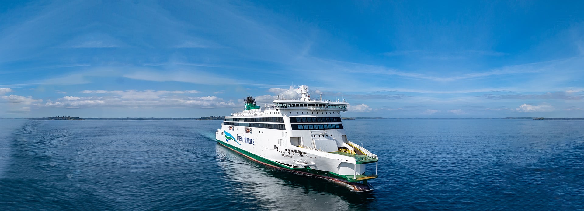 Oscar Wilde ferry viewed from above at sea