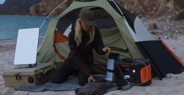 Jackery portable power station used during a winter camping trip