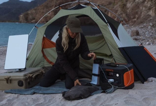 Jackery portable power station used during a winter camping trip