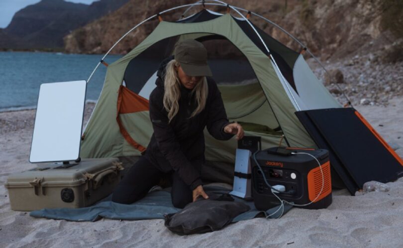 Jackery portable power station used during a winter camping trip