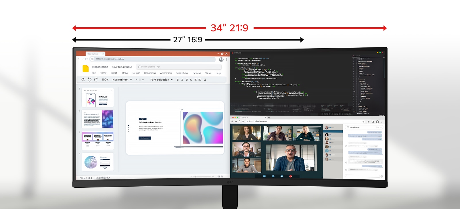 Monitor LG UltraWide 34U601B-B mostrando dos ventanas