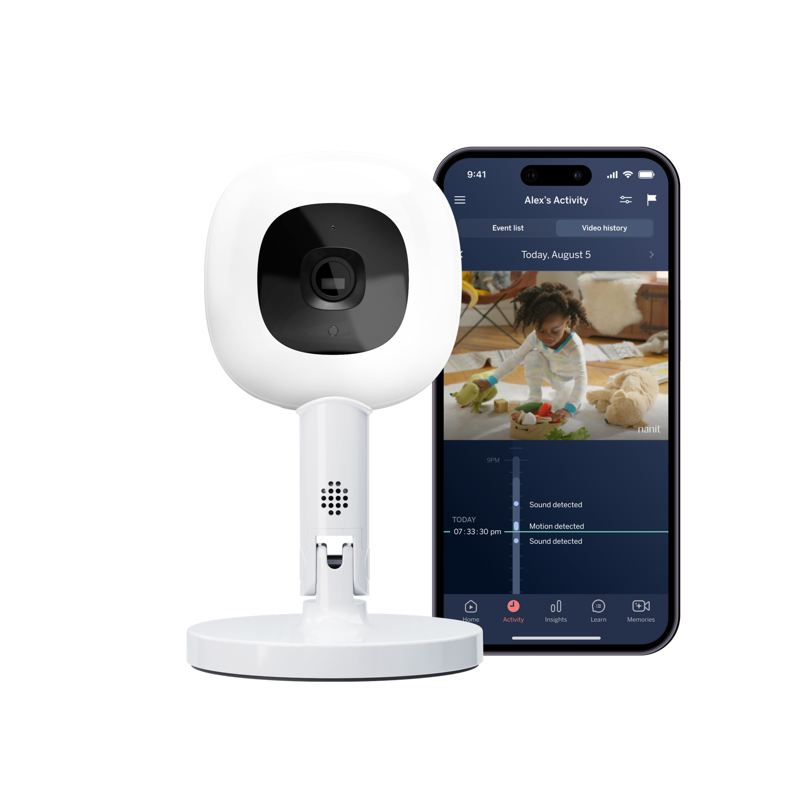 Nanit smart baby monitor on its Flex Stand