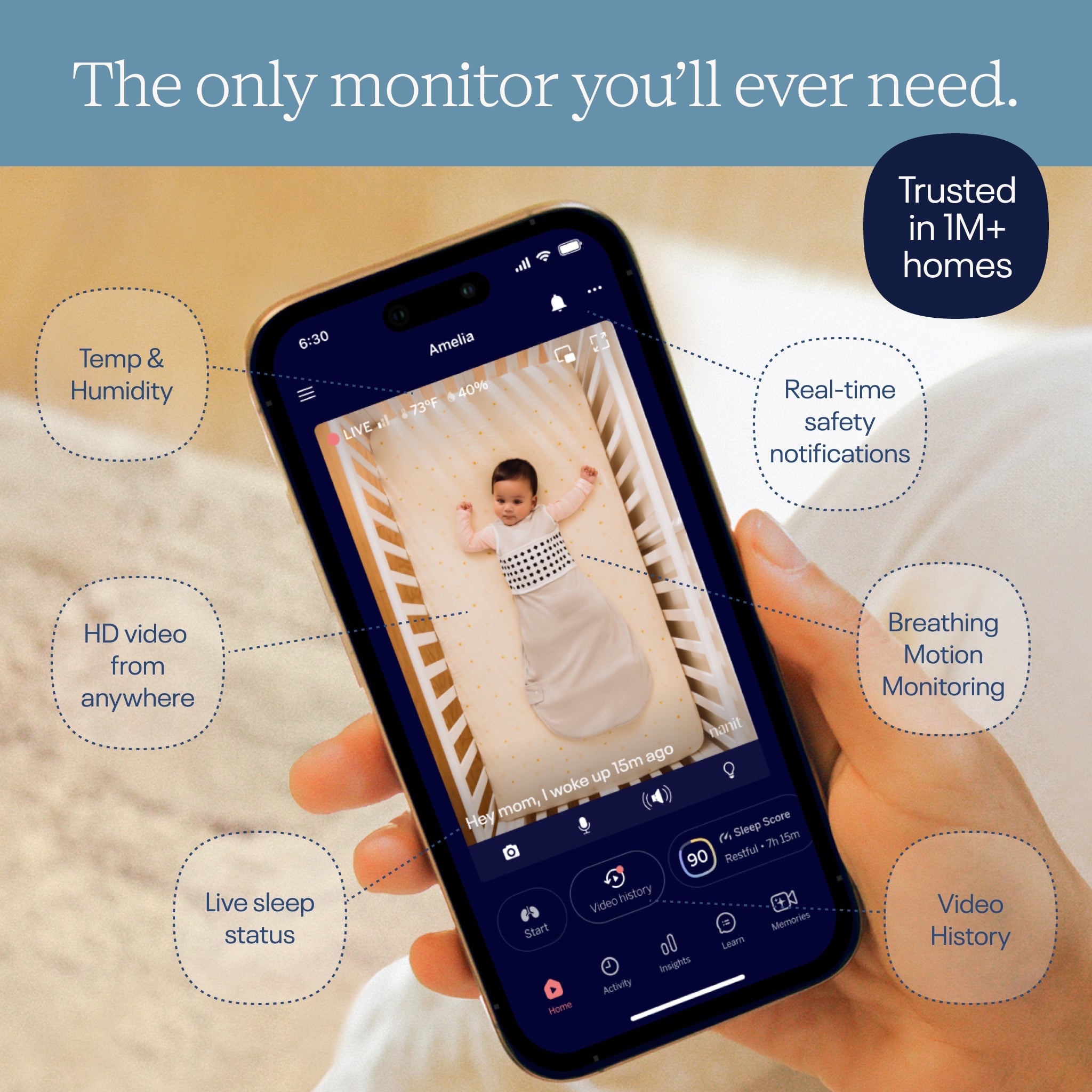 Nanit Smart Baby Monitor on a floor stand