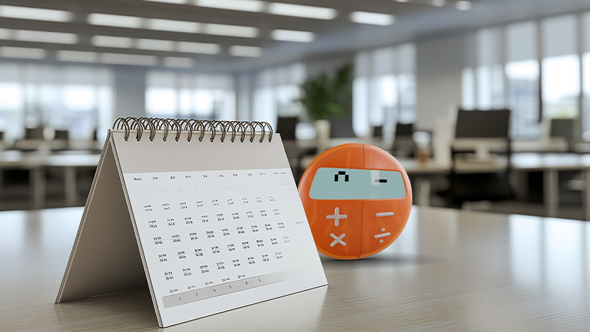Calendario e calcolatrice su una scrivania