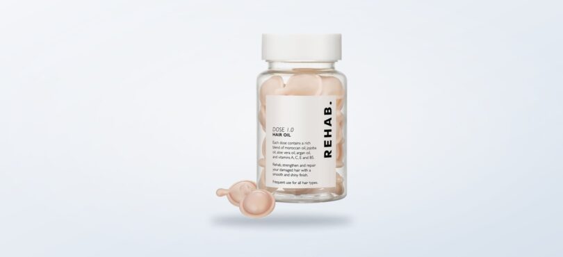 REHAB. Dose 1.0 Hair Oil Capsules in their product container