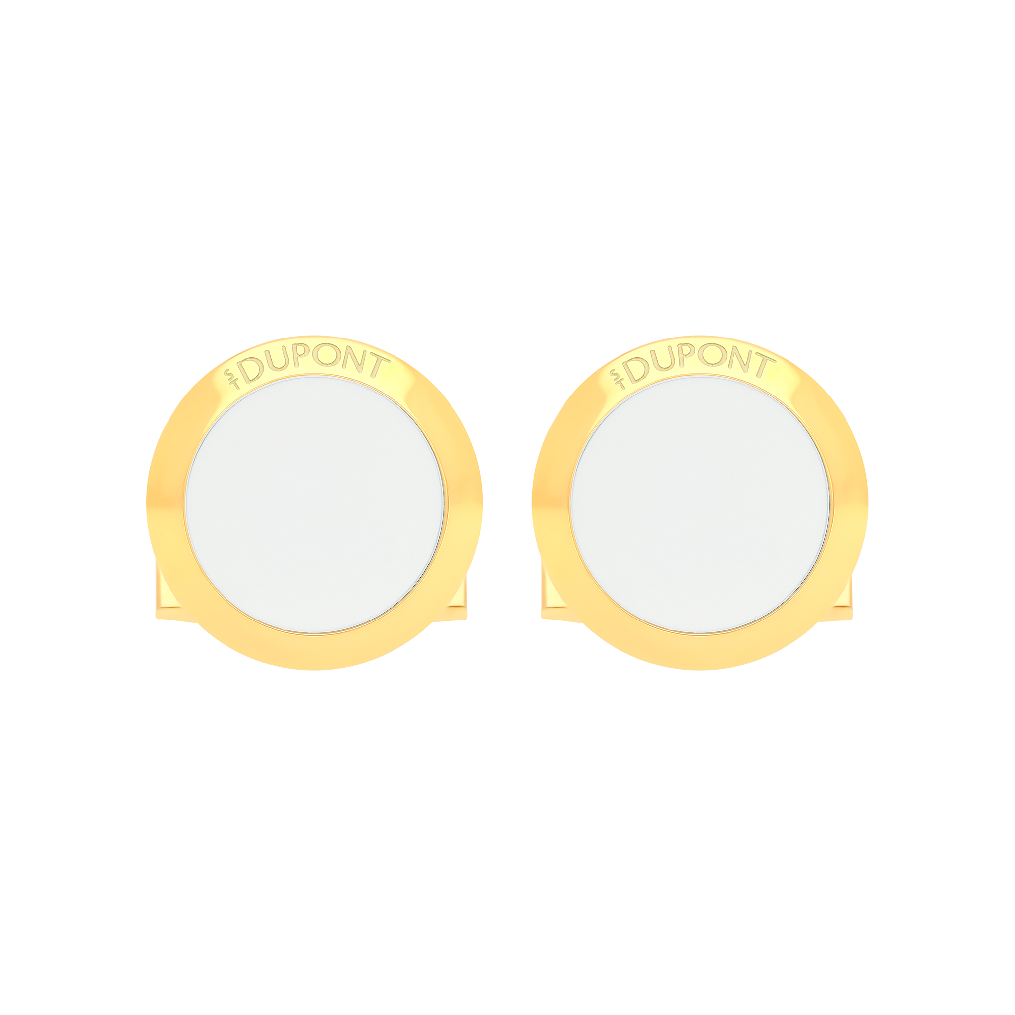 ST Dupont round white lacquer cufflinks with gold finish