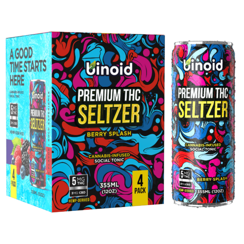 Binoid CBD THC seltzer in Berry Splash