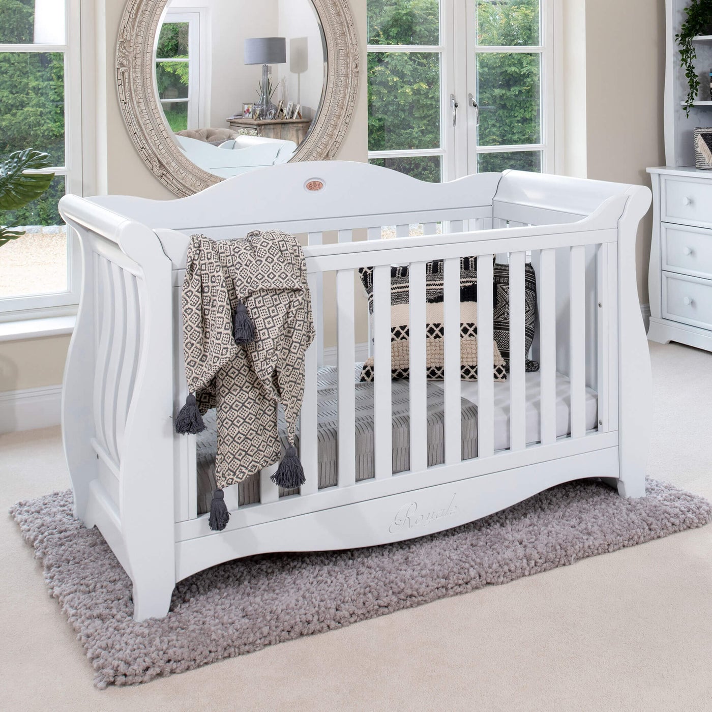 Sleigh Royale cot bed in a nursery setting