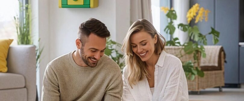 Famiglia in casa davanti a una soluzione di riscaldamento