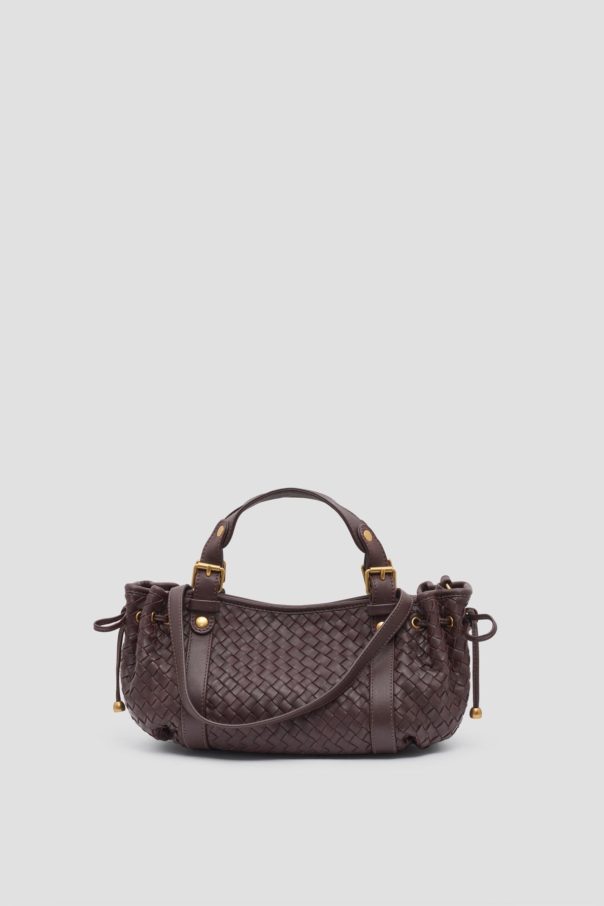 Mini sac 12H marron en cuir d'agneau tressé