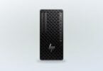 Black HP desktop tower with a front panel of ports