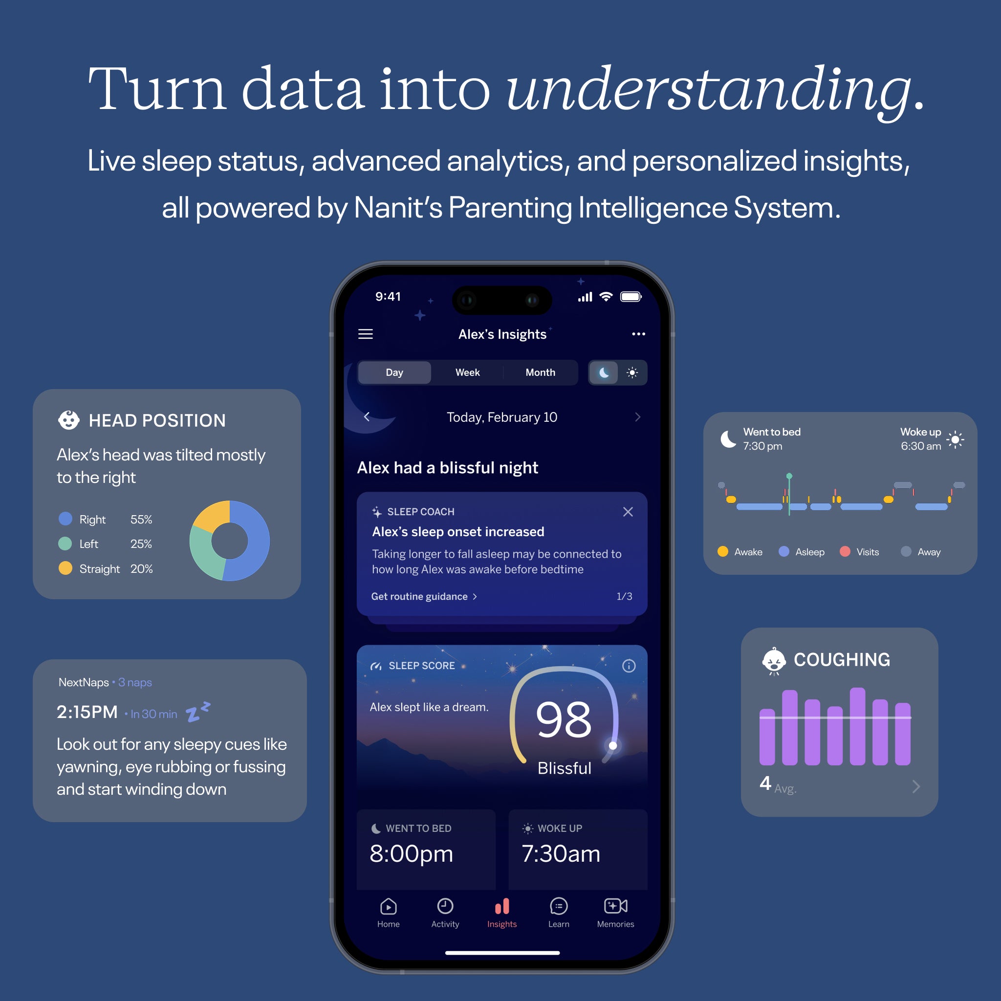 Nanit app displaying sleep tracking data on a smartphone