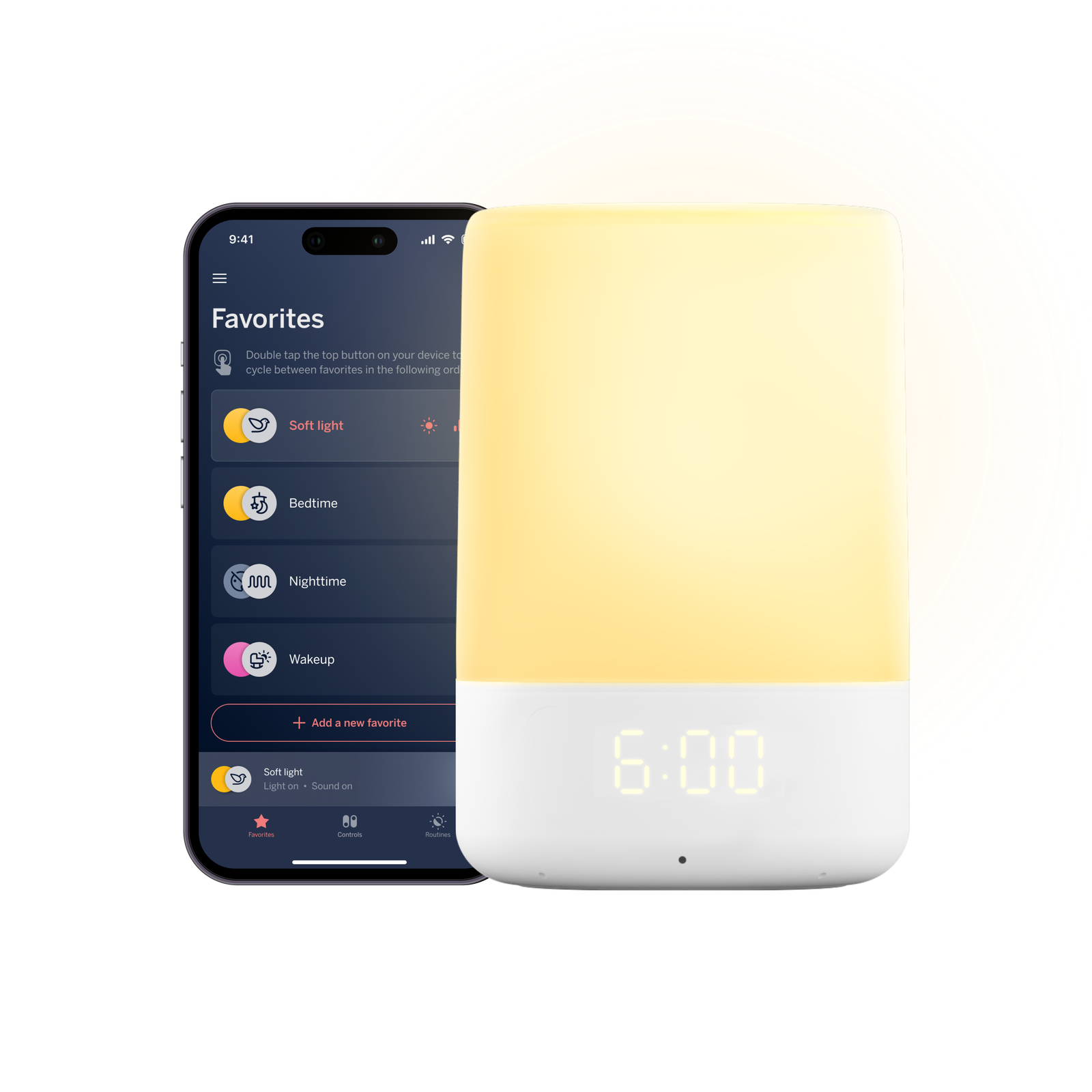 Nanit Sound + Light Machine beside the smartphone app