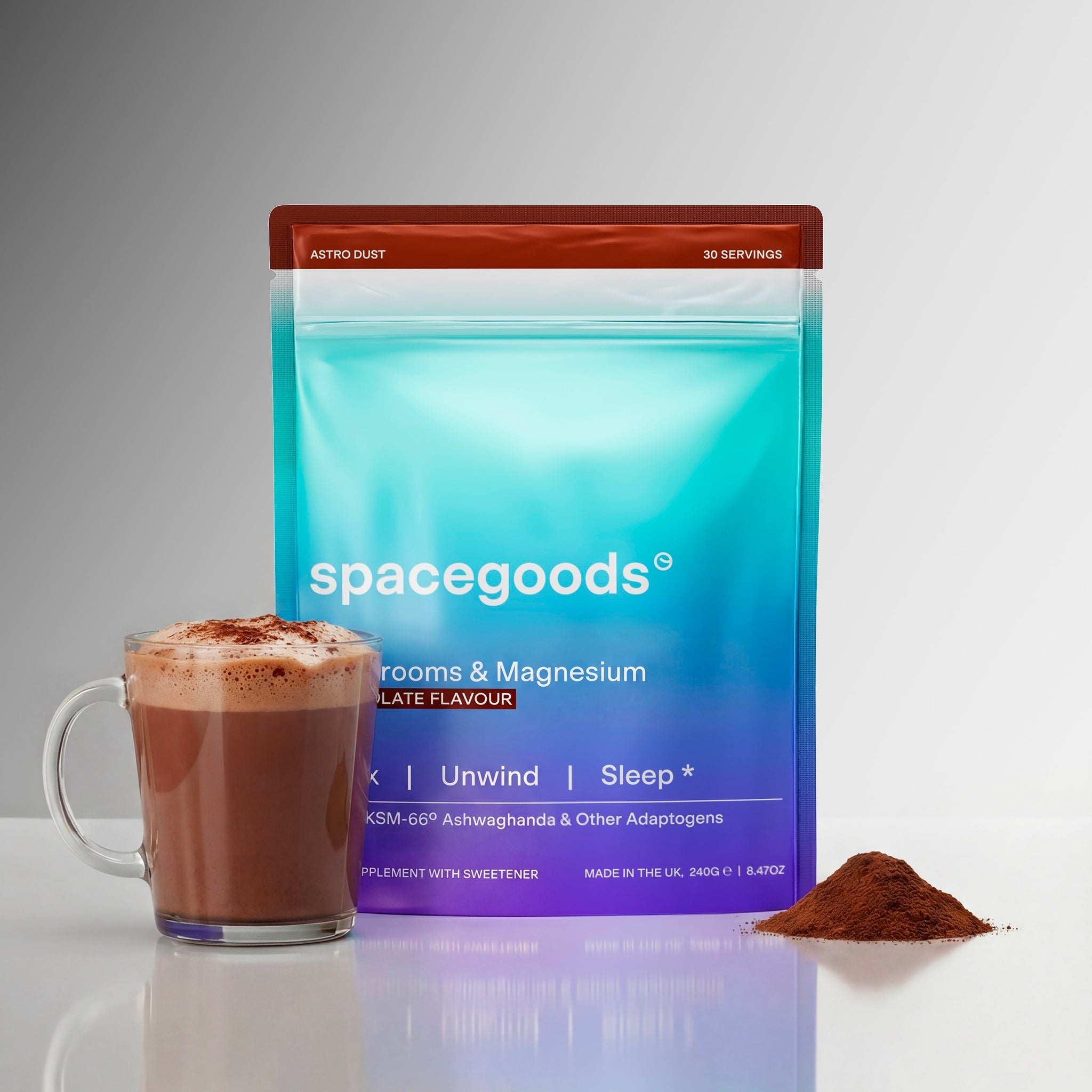 Astro Dust pouch with a chocolate drink