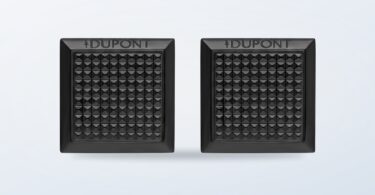 Square black-finish cufflinks with diamond-head guilloche pattern