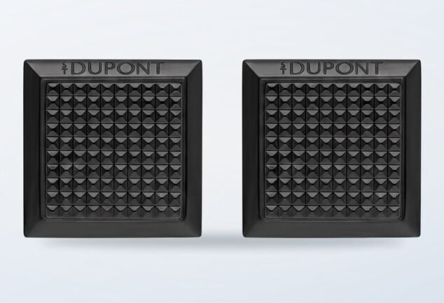 Square black-finish cufflinks with diamond-head guilloche pattern