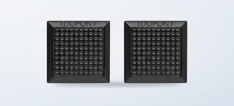 Square black-finish cufflinks with diamond-head guilloche pattern